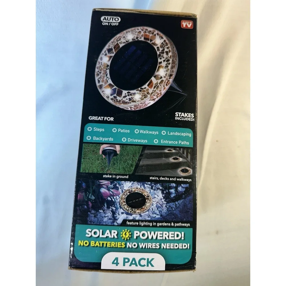 BRAND NEW Bell + Howell Solar Powered Disk Lights Mosaic Beige 4 PC Set